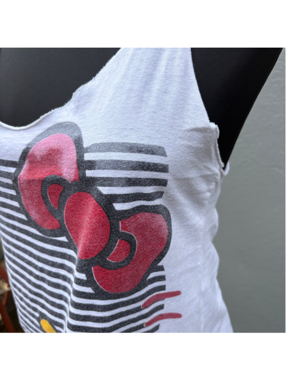 Hello Kitty Distressed Upcycled White Racerback Tank Top OS - Picture 5 of 9